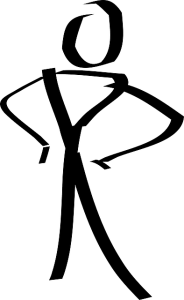 Stick figure with hands on hips, symbolizing confidence and pride in homeownership, relevant to the discussion on the benefits of buying a home versus renting.