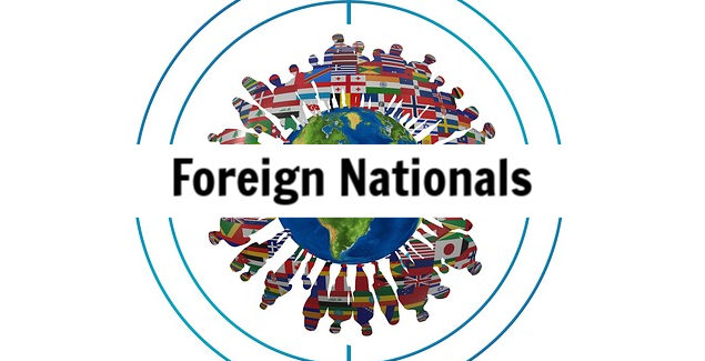 Illustration of diverse individuals surrounding the globe, representing foreign nationals, with the text "Foreign Nationals" prominently displayed, symbolizing mortgage options for international buyers.